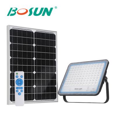 China With mono solar panel in high work efficiency > 21% BOSUN Waterproof Outdoor Remote Control Aluminum Smd 50w Led Flood Light 300w Solar Power Led Flood Light for sale