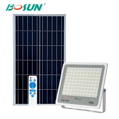 China With mono solar panel in high work efficiency > BOSUN 21% 300 Aluminum ip65 Smd 50w 100w 150w Remote Control Waterproof Outdoor Solar Flood Light for sale