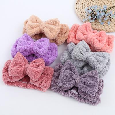 China Wholesale Soft Cute Soft Headband Soft Headband Fleece Bow Butterfly Bow Butterfly Face Wash Spa Cosmetic Makeup Headband For Girl Woman Headband for sale