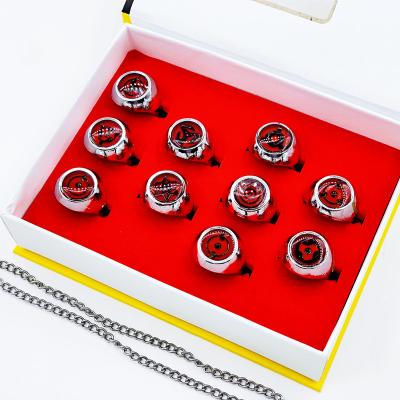 China 2021 Hot Selling Japanese Ring The Sharingan Set Hiphop Animation Metal Necklace Set for sale