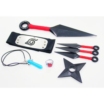 China Japanese Cartoon Anime Role Playing 6 Pieces Kunai Props ABS Plastic Weapons Shuriken Dart Ring Necklace Head Gift Box Set for sale