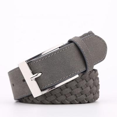 China IGM Fashionable Single Crotch Buckle Comfortable Woven Synthetic Men Gray Leather Belt for sale