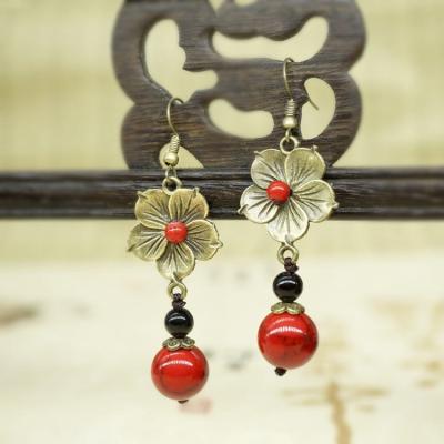 China Retro Chinese Style Jewelry Original Ethnic Style Retro Plum-blossom Bronze Earrings for sale