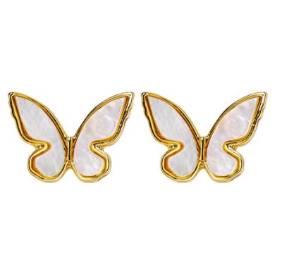 China Romantic Fashion Shell Butterfly Earrings 18k Freshwater Gold Plated Brass Earrings Women Jewelry for sale