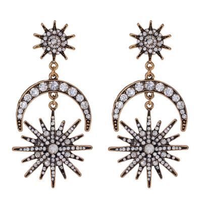 China Romantic Fashion Luxury Rhinestone Stars Simple Moon Shape Earrings Long Tassel Earrings Women for sale