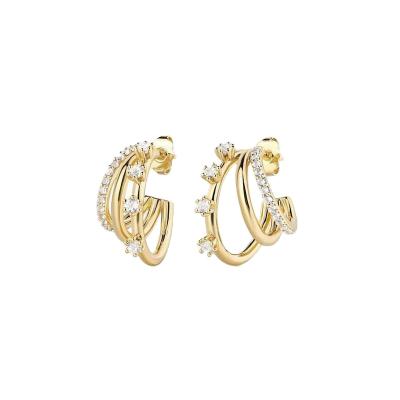 China TRENDY Tri ring zircon earrings with diamond-set exaggerated fashion rising street layers pats Euro-American style gold plated for sale