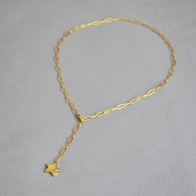 China CLASSIC Brass 18k Gold Plated Paper Clip Star Link Chain Necklace Women Pendant Accessories for sale