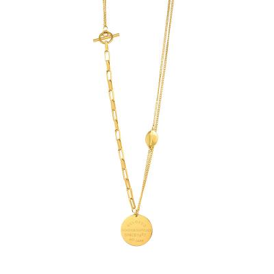 China Fashion INS Trend Coin Pendants Double Layer Chain Necklace Stainless Steel 18k Gold Women Chain Necklace for sale