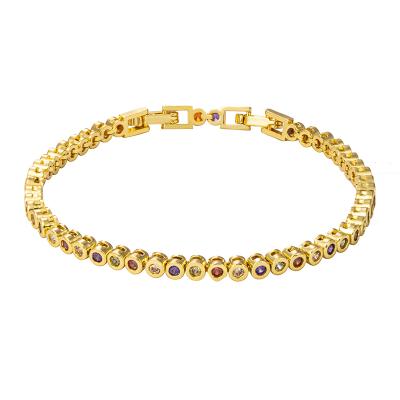 China Alloy Copper Chain Circle Bracelet Fashion Gold Zircon Inlay Brass Polychromatic Bracelet for sale