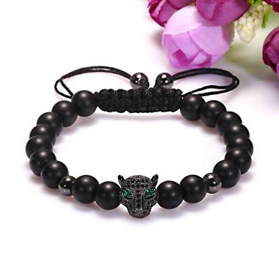 China Classic Black Leopard Beads Men's Matte Adjustable Micro Zircon Amber Main Bracelet for sale