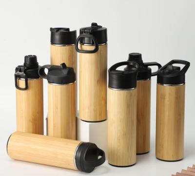 China Eco-friendly 500ml PP Stainless Steel Vacuum Sport PORTABLE Bamboo Insulated Water Bottle for sale