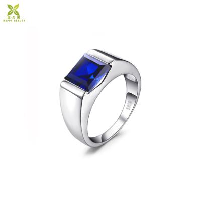 China TRENDY Mens Fashion Sterling Silver Cushion Cut Sapphire Blue Wedding Ring for sale