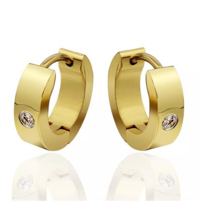 China Custom Brass Gold Plated Round Zircon Clip Circle Earring For Men for sale