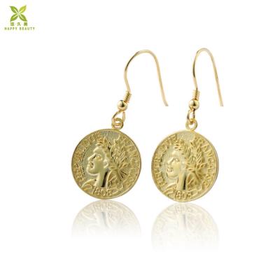 China TRENDY Customize Coin Earrings Vintage Gold Plated Retro Coin Shape Circle Coin Drop Earrings for sale