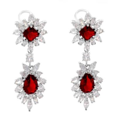 China Wholesale Red Zirconia White Gold Plated Red Zirconia CZ Diamond Dangle Earrings Women Drop Earrings for sale