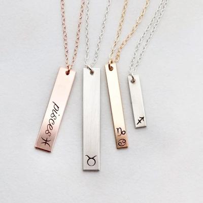 China Custom Name Vertical Bar Necklaces Stainless Steel TRENDY Personalized Bar Zodiac Pendant Necklace for sale