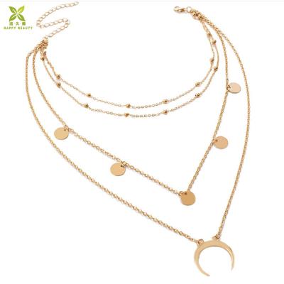 China Gold Bead Coin and Brass Multi Layered 3 Layer Moon Necklace Wholesale for sale