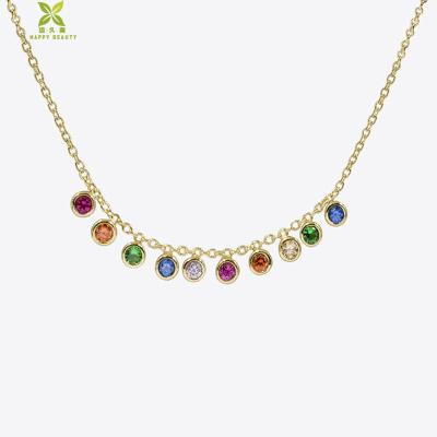 China Popular 925 Sterling Silver Zircon Neck Scarves Rainbow Choker Necklace Women for sale