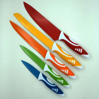 China Good Quality Stainless Steel Sustainable Chinese 5Pcs Kitchen Knife Set With Plastic Handle for sale