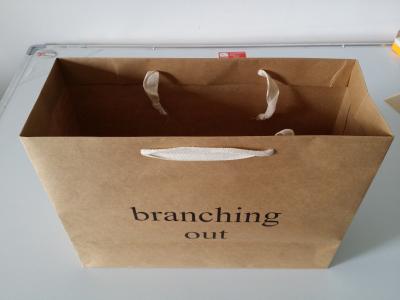 China Twill Cotton Handle 170gsm Brown Kraft Carrier Paper Bags Printed for Shopping for sale