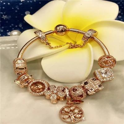 China CLASSIC Wholesale LOGO Stylish 925 Sterling Silver Bracelet Rose Gold Gold Style with pandoraer Women's Charm Pendant Jewelry Set for sale