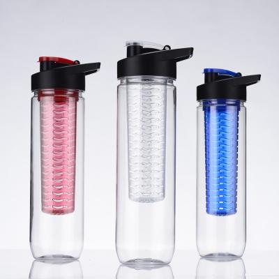 China Tritan Water Bottle DOUBLE WALL 800ml Drink Top Vending Juice Bottle Single Wall Plastic Bottles Plastic Cup With Fruit Infuser for sale