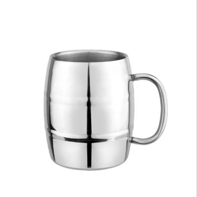 China Disposable Custom Stainless Steel Travel Mugs With Handle Double Wall Beer Mug Drinkware Barrel Shape Stainless Beer Mug for sale