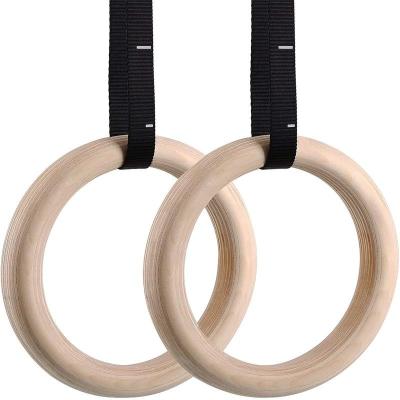 China 1 Pair Wooden Gymnastic Rings With Heavy Duty Adjustable Straps Gym Rings Pull Ups Muscle Training Ring For Strength Training QA-9088 for sale