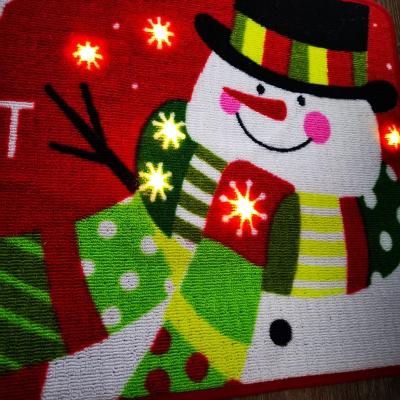 China Factory Wholesaler Fancy Polyester Santa Claus Rug Mat Seat TPR Anti-Slip Door Mat Christmas Decoration LED Snowman Cutout Cover OEM for sale