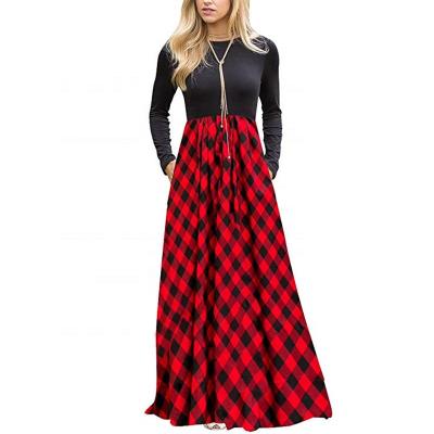 China L68 Other Others Dress Women's Plaid Long Sleeve Empire Waist Maxi Dress With Pockets Autumn Full Length Girl Dress for sale