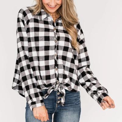 China 2021 Wholesale Free Shipping R76 Breathable Flannel Shirt Breathable Women Tied To Fall Top Ladies Long Sleeve Casual Blouse for sale