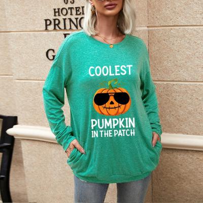 China The Other Other Hot Free Shipping T695 The Other New Fashion Halloween Pumpkin Printed O-neck Long Sleeve Sweatshirts Female Patchwork Tops Ladies for sale