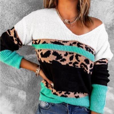 China Free Shipping R111 Women's Leopard Sweater Long Sleeve Comfortable Pullover Knit Jumper Ladies Knitted Pullover Casual Knitted Sweater for sale