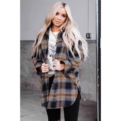 China Free Shipping Other Women's Loose Turn-Down Oversize Soft Collar All-Match Leisure Loose Long Sleeves Agrostis Plaid Shirt Q138 for sale