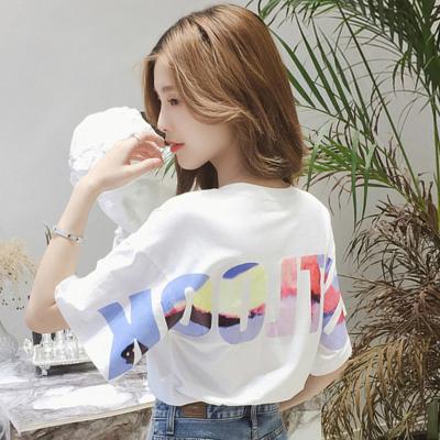 China Viable Wholesale Custom ODM Summer Korean Loose Letters OEN Printed Women Short Sleeve T-shirt for sale