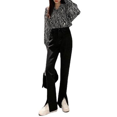 China 2021 Autumn Viable Women's Jeans Women's Wide Leg Split Broom Micro Flared Pants Women's High Waist Slim Stretch Wholesale for sale