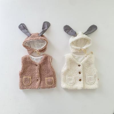 China Autumn/winter new children's wear 0-2 years solid color joker cardigan lamb vest soft soft warm hat for sale