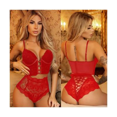 China 2022 Polyester Red Sexy Underwear Steel Rack Gather Lace Costume Ladies Sexy Lingerie for sale