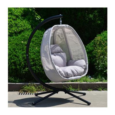 China New Style Garden Balcony Textilener Modern Outdoor Fabric Swing Hanging Egg Chair With Stand for sale