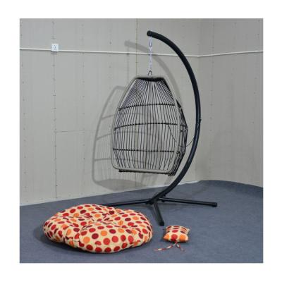 China Modern Promotional Indoor Wicker Single Swing Patio Furniture Rattan Egg Hanging Chair With Stand for sale