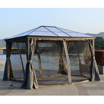 China POLY China factory custom design luxury outdoor garden gazebo hardtop BBQ gazebo with insect net for sale