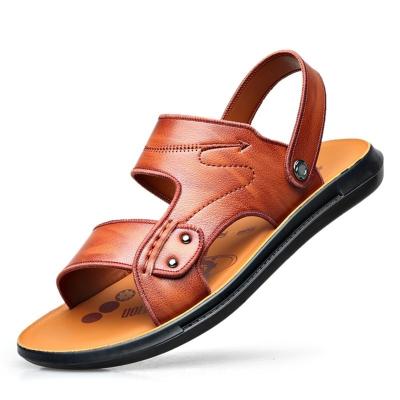 China Fashion Flat Vegean Cut Out Dual Use Leather Trim Open Toe Flat Rivet Solid Color Sandals For Men for sale