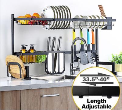 China Adjustable Adjustable: Over the Sink Dish Drying Rack Kitchen Shelf, 201 Stainless Steel Drainer Tall Standing Dish Racks for sale