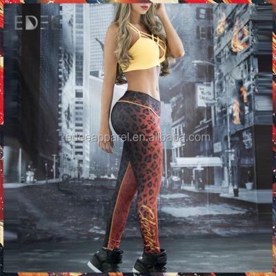 China 2015 Antibacterial Hot Sale Spandex Gym Wear For Women Printed Pattern Yoga Pants Women Gym Wear for sale