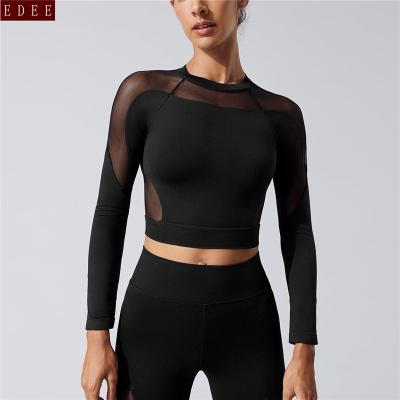 China Wholesale Custom Fit Antibacterial High Quality Breathable Dry Clothing Crop Fitness Gym Long Sleeves for sale