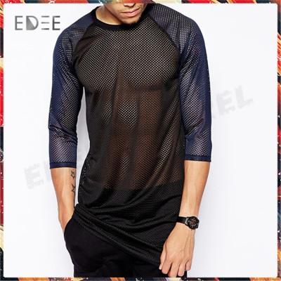 China Custom Made Fashion Polyester Spandex Men's Half Length Mesh Anti-pilling Sleeve T-Shirt for sale