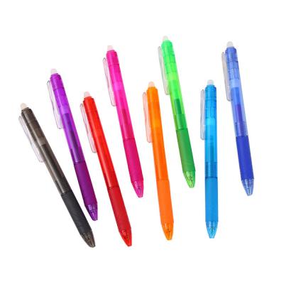 China Retractable Click Friction Gel Ink Clip Retractable Heat Sensitive High Temperature Disappearing Erasable Pen With Erasers for sale