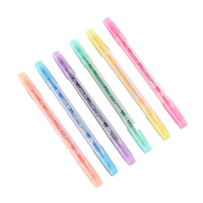 China Promotional Markers & School Supplies 6pcs Highlight Bars Set Pen Double Head Fancy Highlighter Kawaii Stationery Cute Double Tip Marker Fluorescent Pen for sale