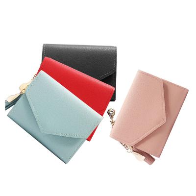 China Waterproof Ladies Grab Purse Leather Tassel Women Cute Small Moneybag Triple Short PU Card Holder Purse For Woman for sale