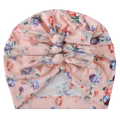 China Cute Wrinkle Kids Baby Beanie Hats Cotton Wrinkle Turban Twist Kids Bow Print Knot Floral Head Wrap Band for sale